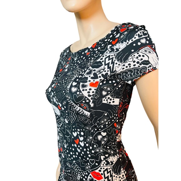 Just Cavalli Black Punk Rock Print Dress Stretchy Fabric Size 44 Fit Medium - Picture 14 of 15